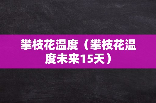 攀枝花温度（攀枝花温度未来15天）