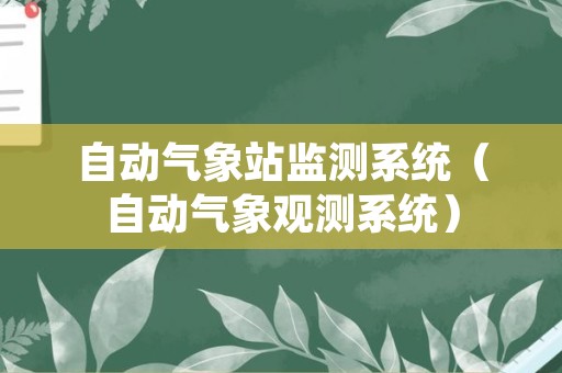 自动气象站监测系统（自动气象观测系统）