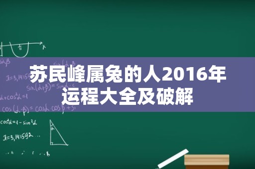 苏民峰属兔的人2016年运程大全及破解